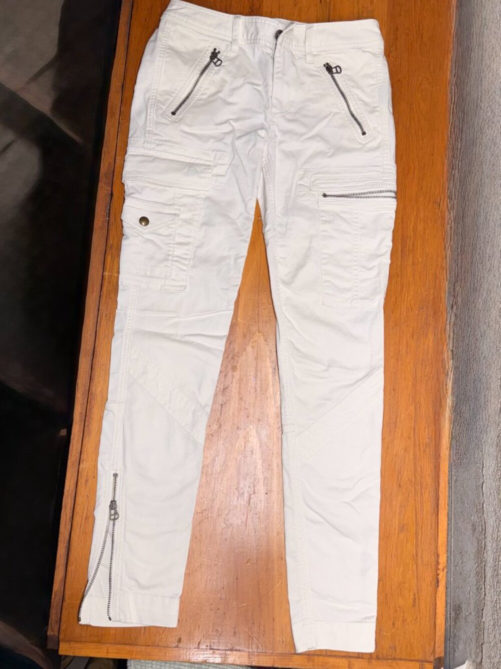 Polo Ralph Lauren Utility Ivory Stretch Twill Cargo Pants Size 2 White Zip Y2K